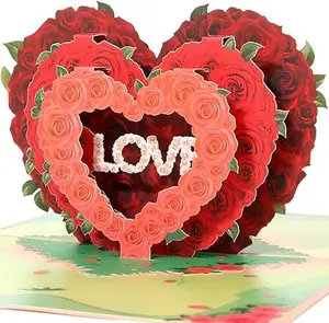 3D Love Pop Up Card for Valentines Day, Anniversary, Wedding, Mother's Day, Birthday, Handmade Valentine Greeting Cards Love Cards with Message Note & Envelop for Your Love One