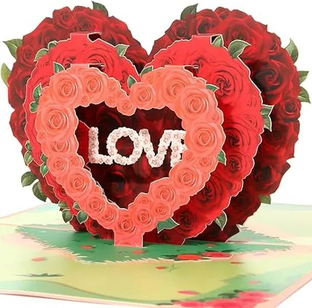 3D Love Pop Up Card for Valentines Day, Anniversary, Wedding, Mother's Day, Birthday, Handmade Valentine Greeting Cards Love Cards with Message Note & Envelop for Your Love One