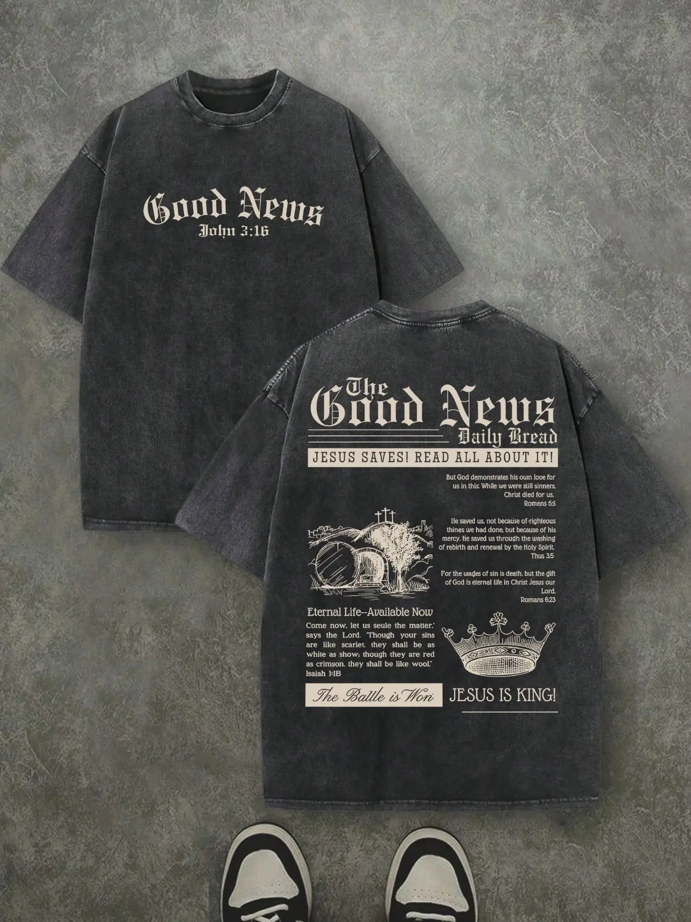 Vintage Washed Unisex Oversized Baggy T-shirt Newspaper Bible Verse Aesthetic Graphic Tee Gym Workout Christian, Casual Streetwear Heavyweight Drop Shoulder Round Neck Summer Top Pump Cover Short Sleeve Retro Style Gift for Him Her