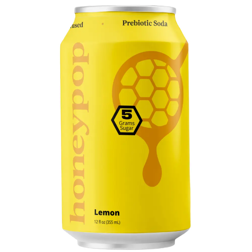 Honeypop Lemon - Prebiotic Soda 12 fl oz 5 Grams Sugar Low Sugar Drink - (12 PACK)