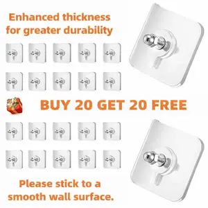Upgraded, thicker, and more durable. Buy 10, get 10 free. 20 self-adhesive hooks. Wall-mounted self-adhesive hooks. Ideal for bathroom and kitchen decor.