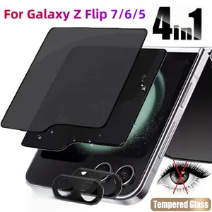 4-In-1 Anti-Spy Screen Protector Film for Samsung Galaxy Z Flip 7/6 5g, Scratch Resistant High Quality Privacy Glass, 2pcs Anti-Spy + 2pcs 3D Lens Film
