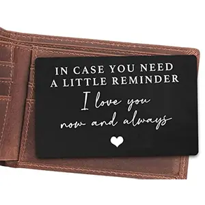 [Christmas] 1pc Aluminum Alloy Engraved Wallet Card - Romantic "I Love You Now & Always" Heart Design, Inspirational Gift for Boyfriend Husband, Wedding Christmas Valentine's Birthday Present, Wallet Insert Keepsake