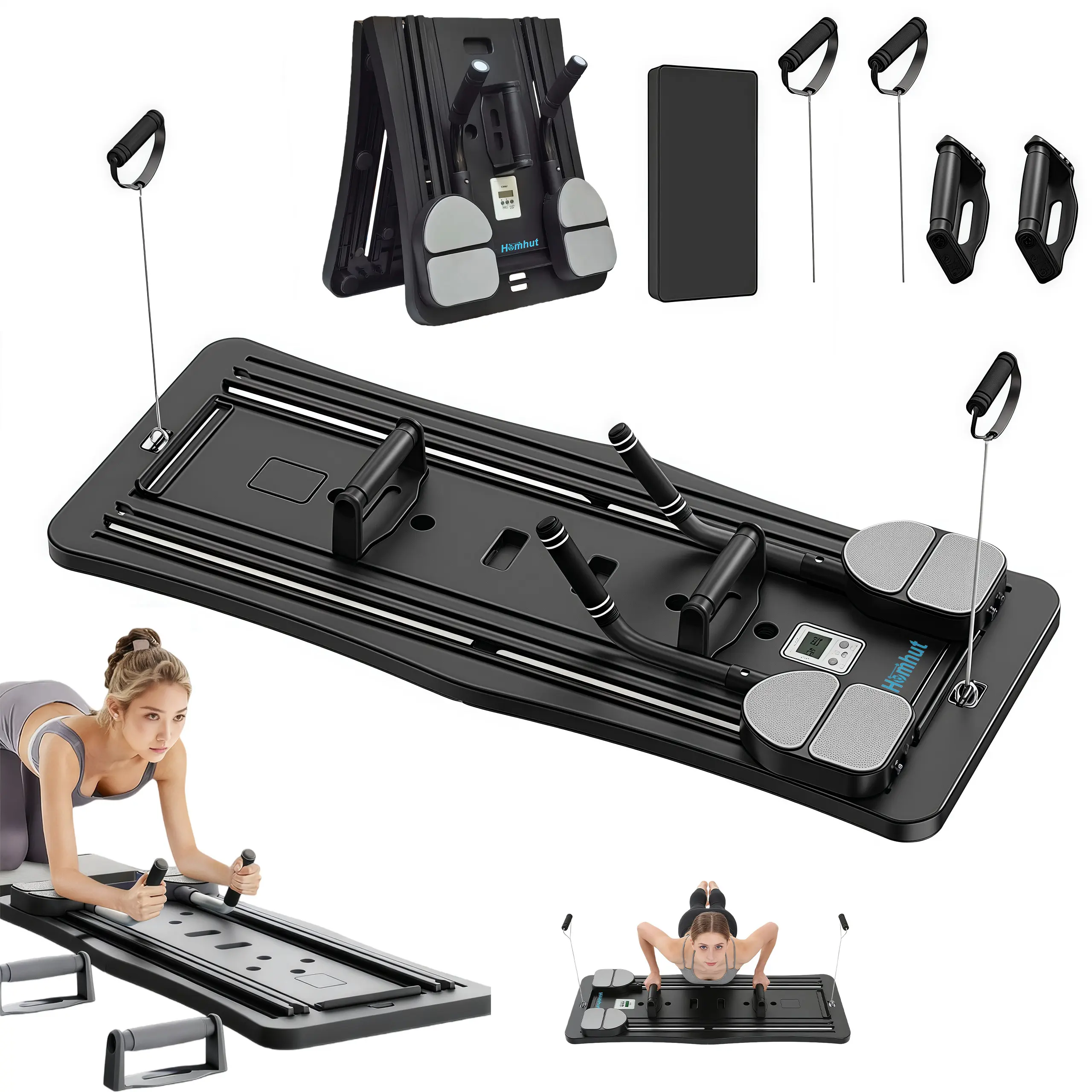 Foldable Fitness Board Set For Beginners, Portable Kit With Bar & Resistance Bands For Home Strength Training