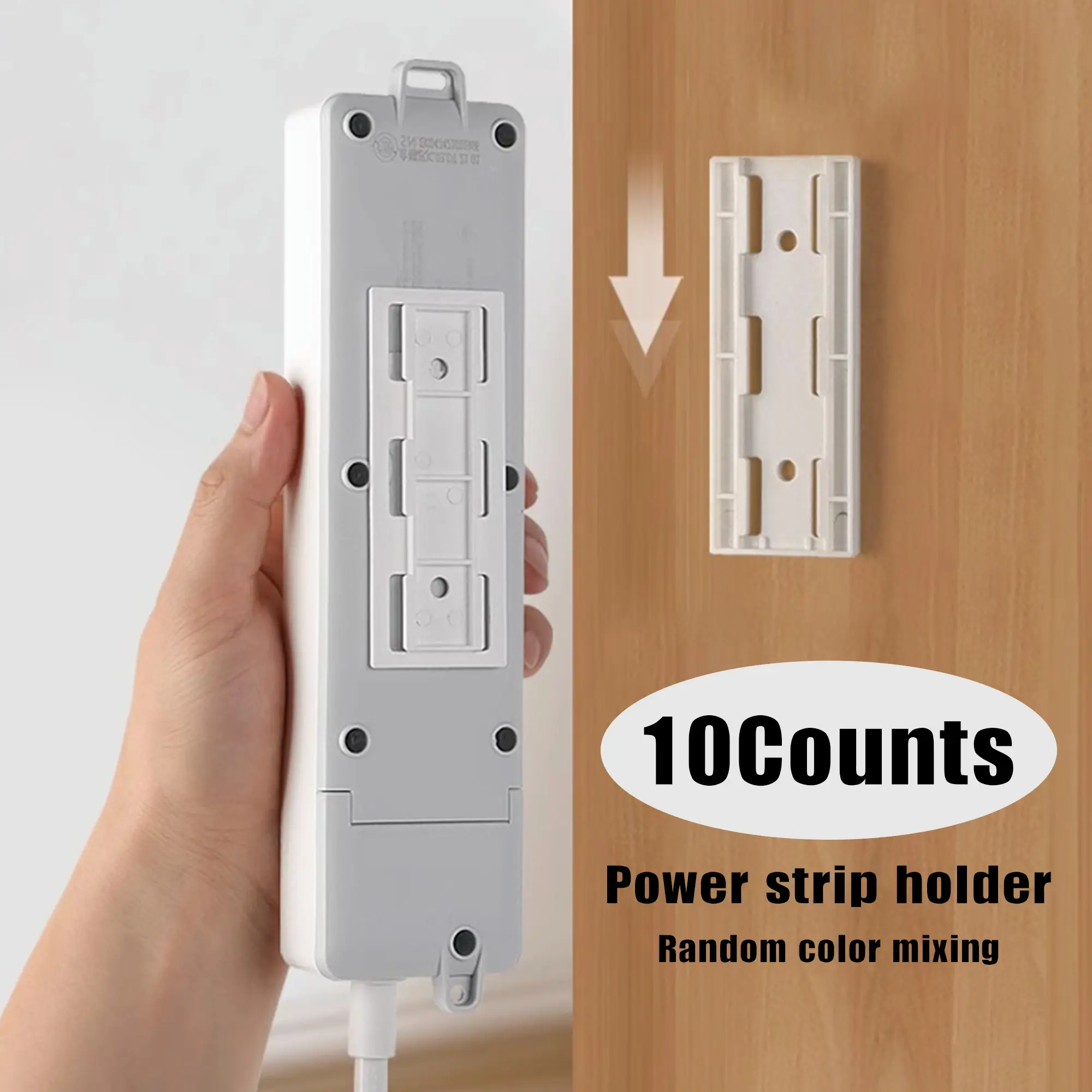 10-Count Plug Holder Hooks & Rails, No-Drill Self-Adhesive Desk Mount/Wall Mount Desk Organizer, 9.5x3.7cm Acrylic Pads Mixed Colors Strong Adhesive Waterproof Wire Management for Indoor Use