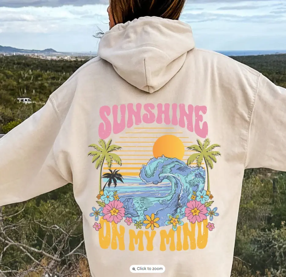 Beach Hoodie, Sunshine on my Mind hoodie, sunset hoodie, oversize hoodie, woman hoodie, aesthetic clothes, summer clothes, VSCO hoodie, Sun