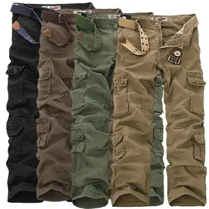 New tactical men’s multi-pocket washed baggy cargo cotton trousers, large size