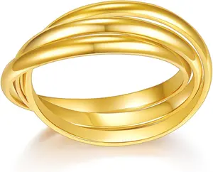 MINDDHA Waterproof No Tarnish Rings|14K Gold/White Gold Plated| Fidget Stacking Anxiety Interlocking Triple Row| Silver/Gold Rings for Women- 2mm 3mm Band Size 4-12