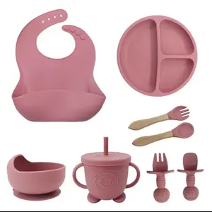 Baby Silicone Suction Dishes Set, Non-Slip Bowl Spoon, Toddler Spoons And Forks, Suction Bowls, Kids Dining Utensils, Silicone Feeding Utensils, 8-Piece Set, Safe & Easy to Use, Perfect for Toddlers