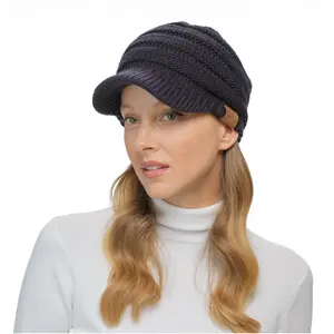 C.C Ribbed Knit Hat with Brim for Women - Comfortable Fit, Ideal for All Seasons, Versatile Design brimmed  beanie