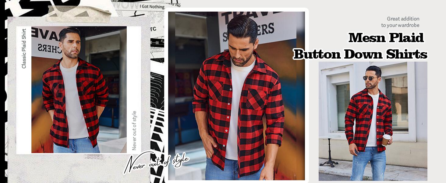 COOFANDY Men's Flannel Plaid Shirts Long Sleeve Casual Button Down Shirt with Pockets