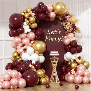 150Pcs Burgundy Balloon Garland Arch Kit - Birthday Party Decorations with Metallic Rose Gold Maroon White Gold Balloons for Shower Valentines Day Bridal Shower Wedding Prom Decorations