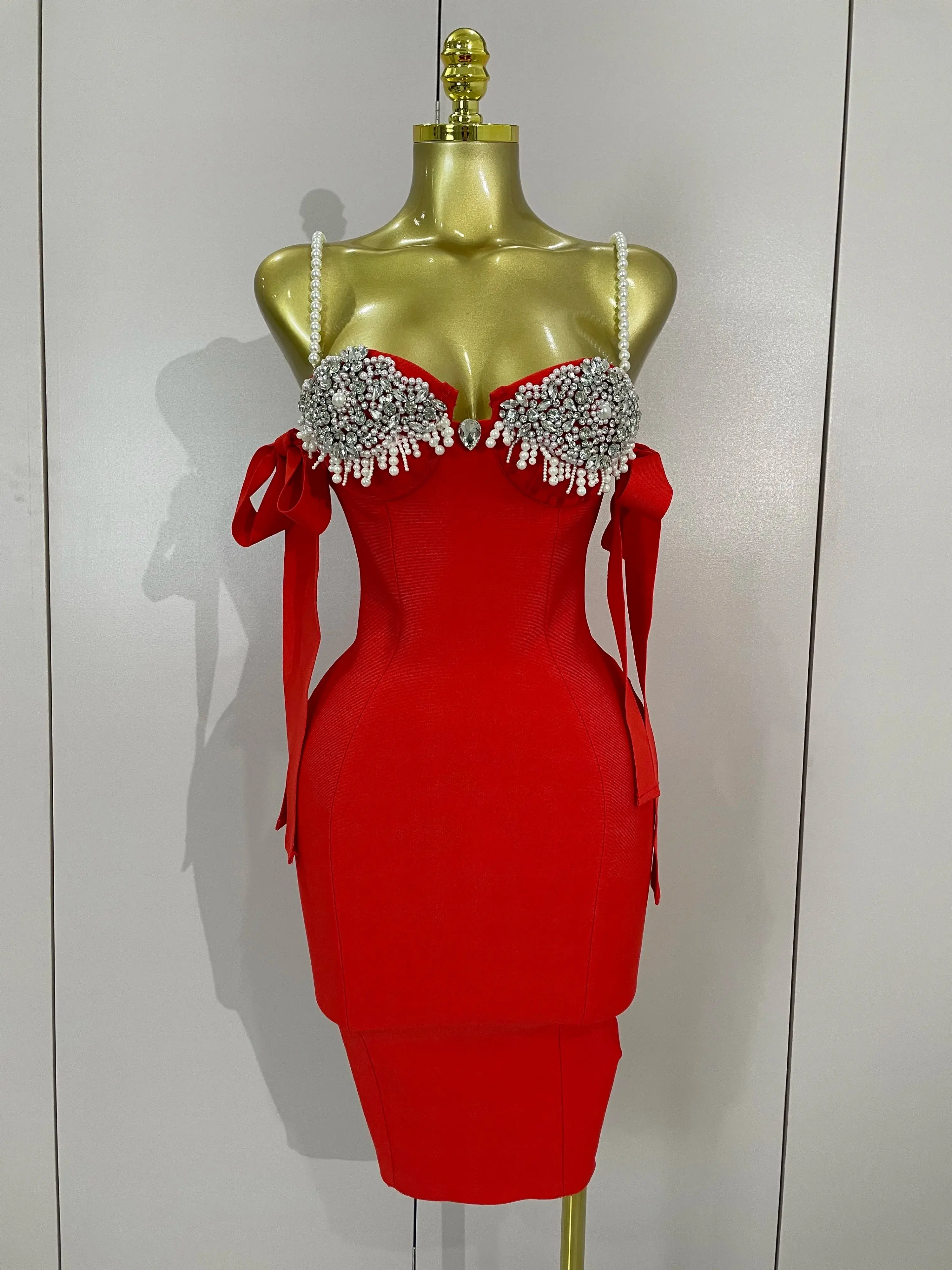 diamond bodycon dress High quality diamond sexy bandage long bodycon dress Black / XS