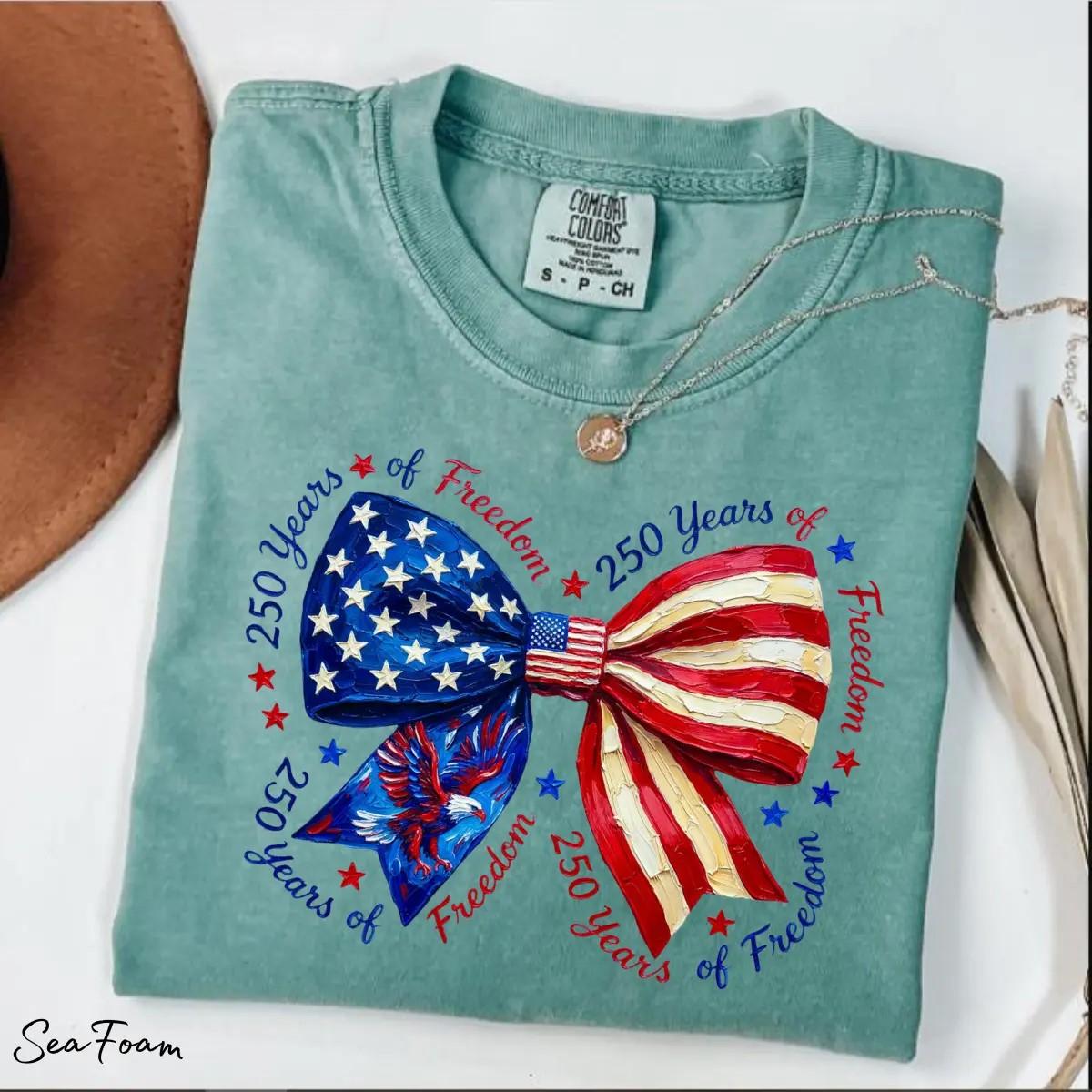 Comfort Colors 250 Years of Freedom T-Shirt, Patriotic Bow USA Graphic Tee, 1776–2026 America Anniversary Shirt, 4th of July Independence Day Gift