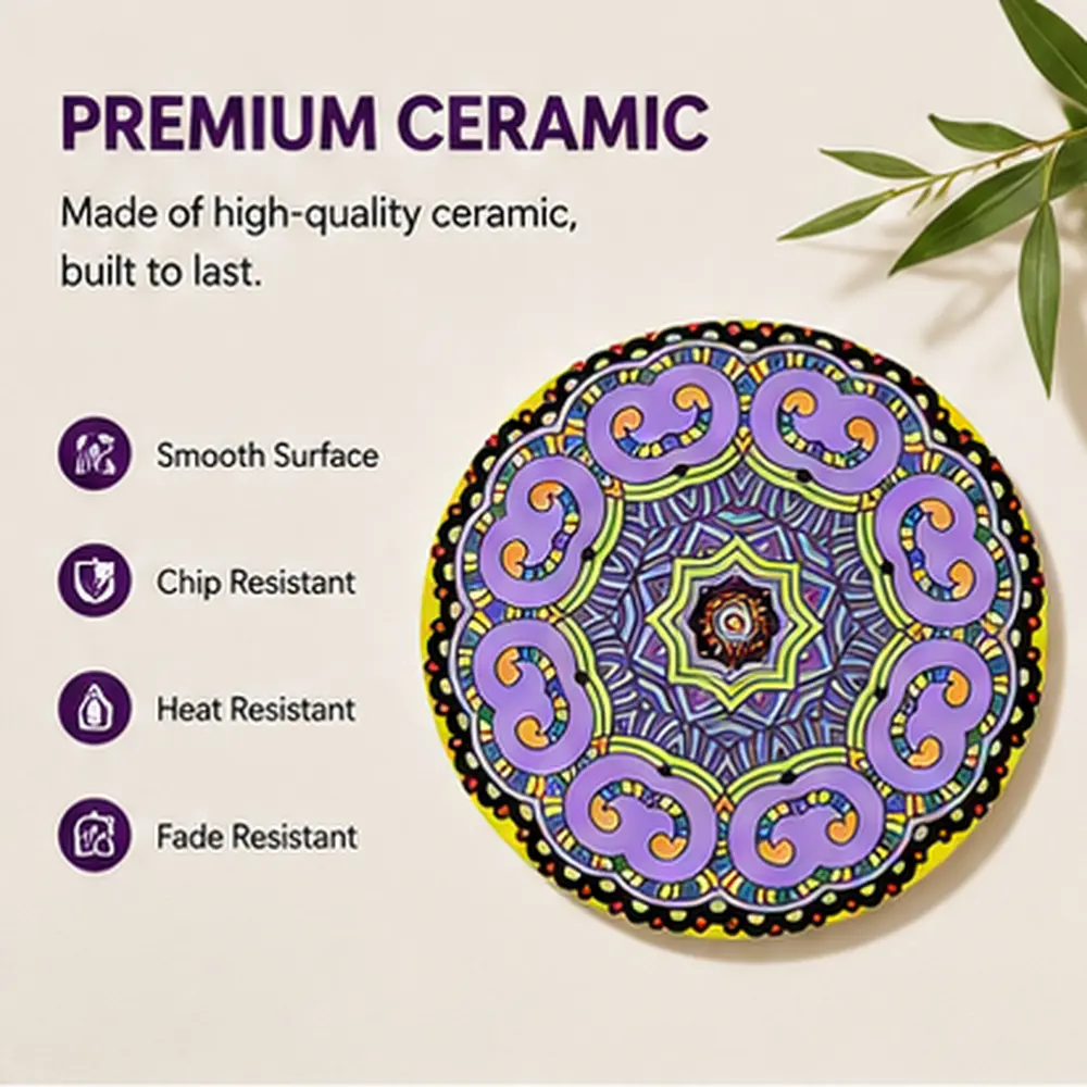 Mandala Coaster suit, Bohemian Style Mandala Ceramic Coasters, Suitable for Cups, Office Desk, Dining Table, Kitchen Decor, New Home Housewarming Gift, Ideal for Newlyweds, Round 4 Inches
