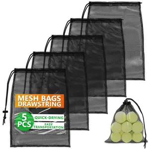 Mesh Bags Drawstring 5 count 11,8 ?7.48'' - , Lightweight, Breathable Mesh Bag with Quick-Dry and -Resistant Design - Easy to Tighten and Adjust for Travel, , Swimming, and Ball Storage