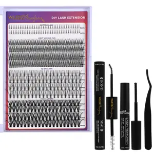 Wleec Beauty Spike Lash Clusters Kit with Bottom Lashes, 320PCS D Curl Airy Cute Natural Lash Clusters Wispy, 7D Spike Fan Cluster Eyelash Extension Mixed 10-16mm 20D Individual Lashes with Lash Bond and Seal, Lash Remover for DIY Lash Extension at Home