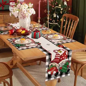 1 piece/4 piece/6 piece/5 piece set/7 piece set, Dwarf Faith Christmas table flag and placemat series, black and white checkered background gray snowflake design, holiday party restaurant kitchen desktop decoration, winter decoration Table Runners