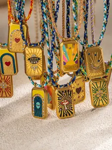 Stainless Steel Tarot Card Necklace, Simple High-End Design, Thin Rope Chain, Titanium Steel Clavicle Chain, Cross-Border Jewelry