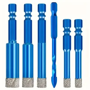 6pcs Diamond Drill Bit Set, Tile & Glass Drilling Tools, Sizes 6-12mm, Ideal for Hard Surfaces Like Ceramics, Marbles, Granites