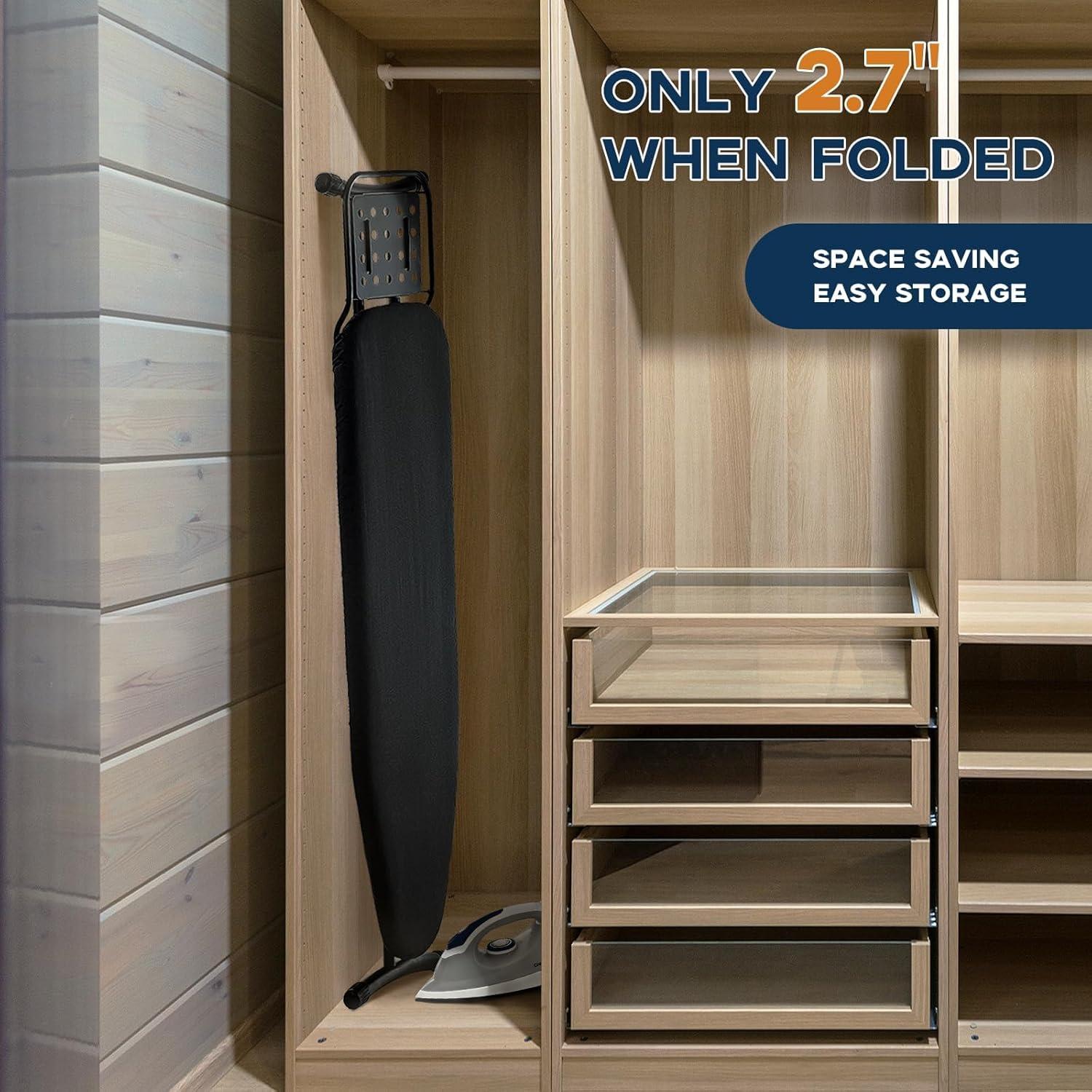 Ironing Board Full Size 54"x13" Heavy Duty Compact Ironing Board with Iron Rest, Heat Resistant Cover with Ultra Thick Padding, Height Adjustable Sturdy Iron Stand, Black