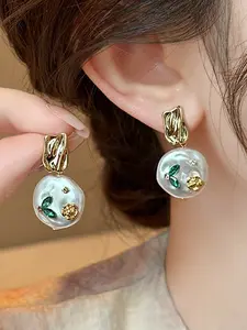 Monet Garden Baroque Pearl Flower Earrings, Vintage Luxurious Style High-End Ear Decor, Unique Elegant Drop Earrings