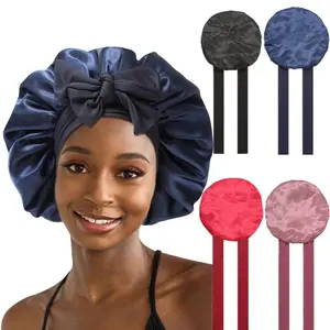Women's Heatless Satin Bonnet Hats - 1pc Double-Layer Elastic Satin Fabric Hair Wrap Hat, Adjustable Tie Band Night Sleep Cap for Braids, Curly Hair