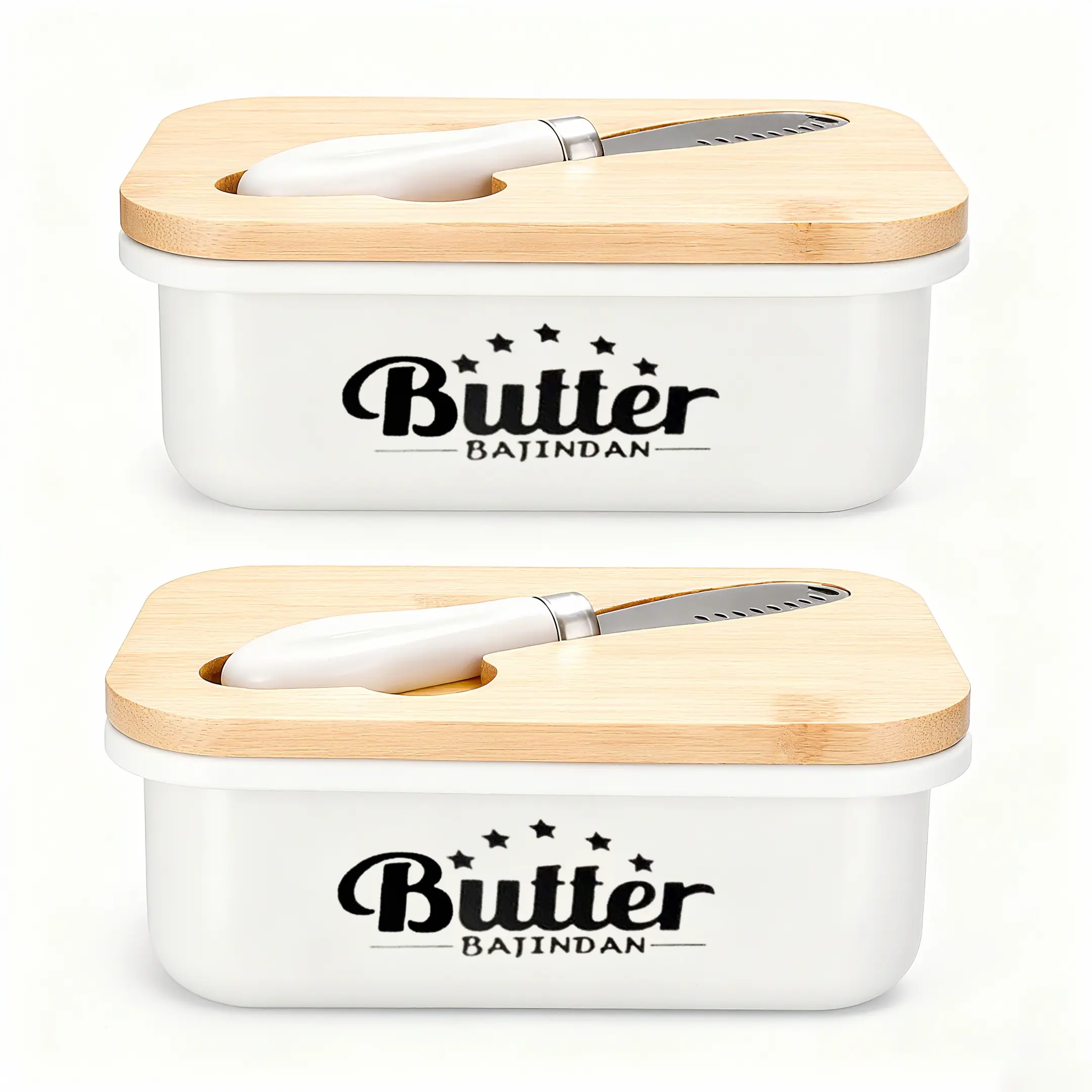 2 Pack Butter Dish with Lid and Butter Curler Knife - Unbreakable Stainless Steel Keeper Container with Double Silicone Sealing, for Kitchen Farmhouse Decor