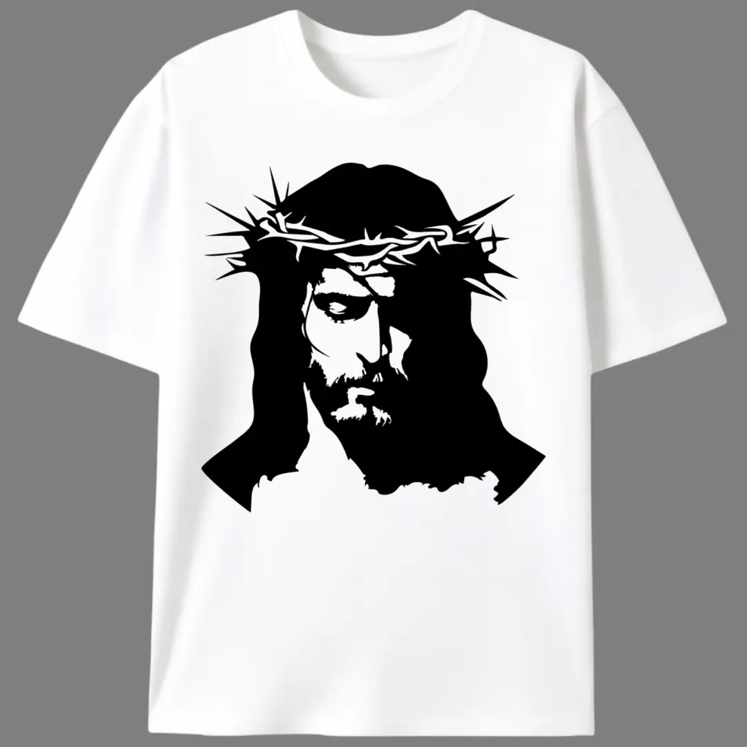 Retro Preppy Crewneck Tshirt for Men, Christian Printed Crown Graphic, 100% Cotton Knit Fabric with Slight Stretch