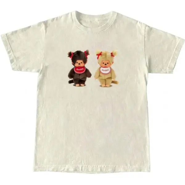 Monchhichi Cute Couple Y2K Vintage Graphic T-Shirt, Funny Meme Gift - Vintage Graphic Tee – Menswear & Womenswear – Streetwear Tops – Casual Cotton Crewneck Shortsleeve T-shirt