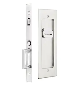 212 MAIN Emtek 2115US26138 Modern Rectangular Solid Brass Privacy Pocket Door Mortise Lock, Bright Chrome Finish, Includes Hardware for Privacy Doors