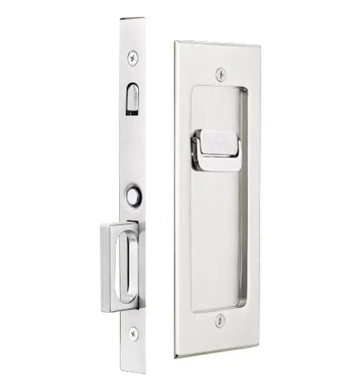 212 MAIN Emtek 2115US26138 Modern Design 1-3/4" Thick Solid Brass Privacy Pocket Door Mortise Lock, Bright Chrome Finish, Sliding Door Locks, Includes Privacy Hardware, Rectangular