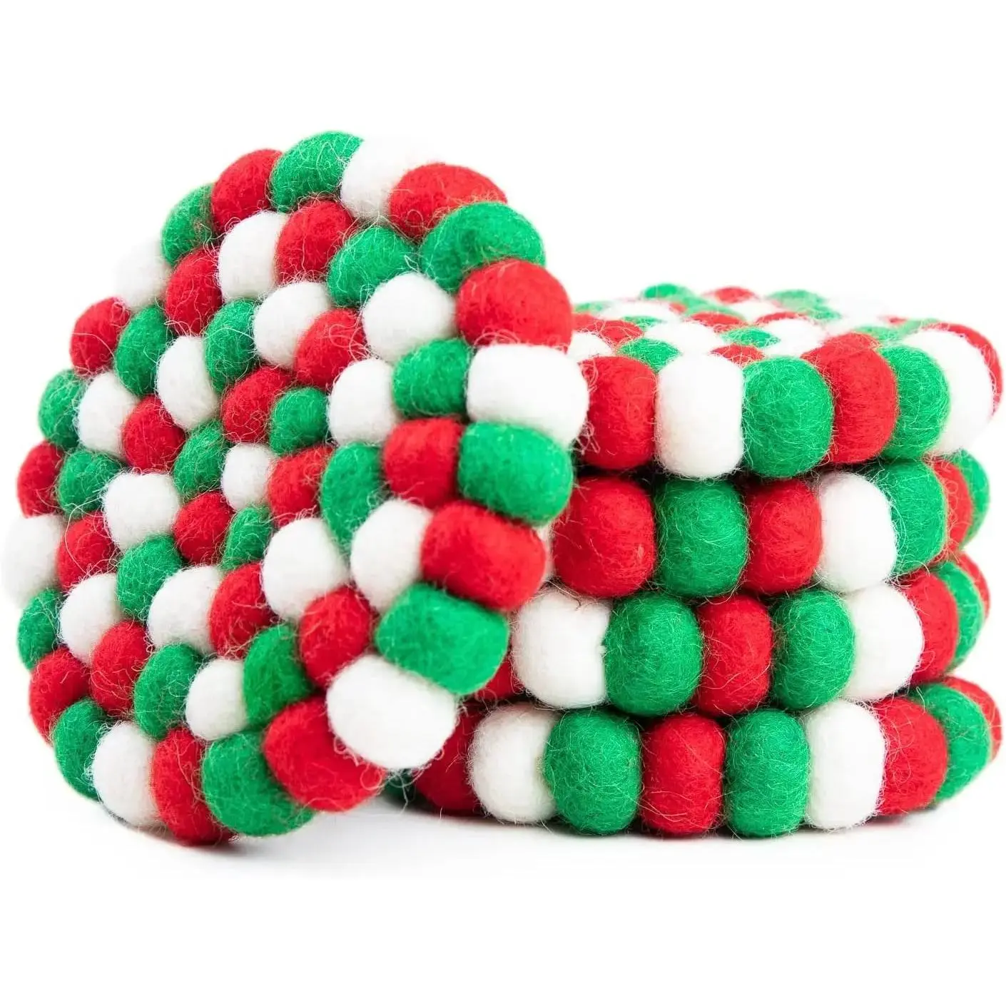 Square Felt Ball Coasters - 100% Merino Wool Table Coasters - Felt Coaster Pads, Absorbent Trivet for Drinks - Heat Resistant, Thick & Durable Hand Felted in Nepal by Woolygon- Multicolor - Set of 5
