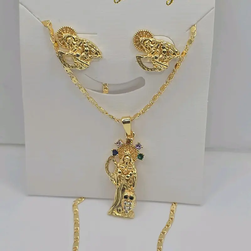 LA SANTA MUERTE fashion necklace with earrings gold-plated the grim reaper