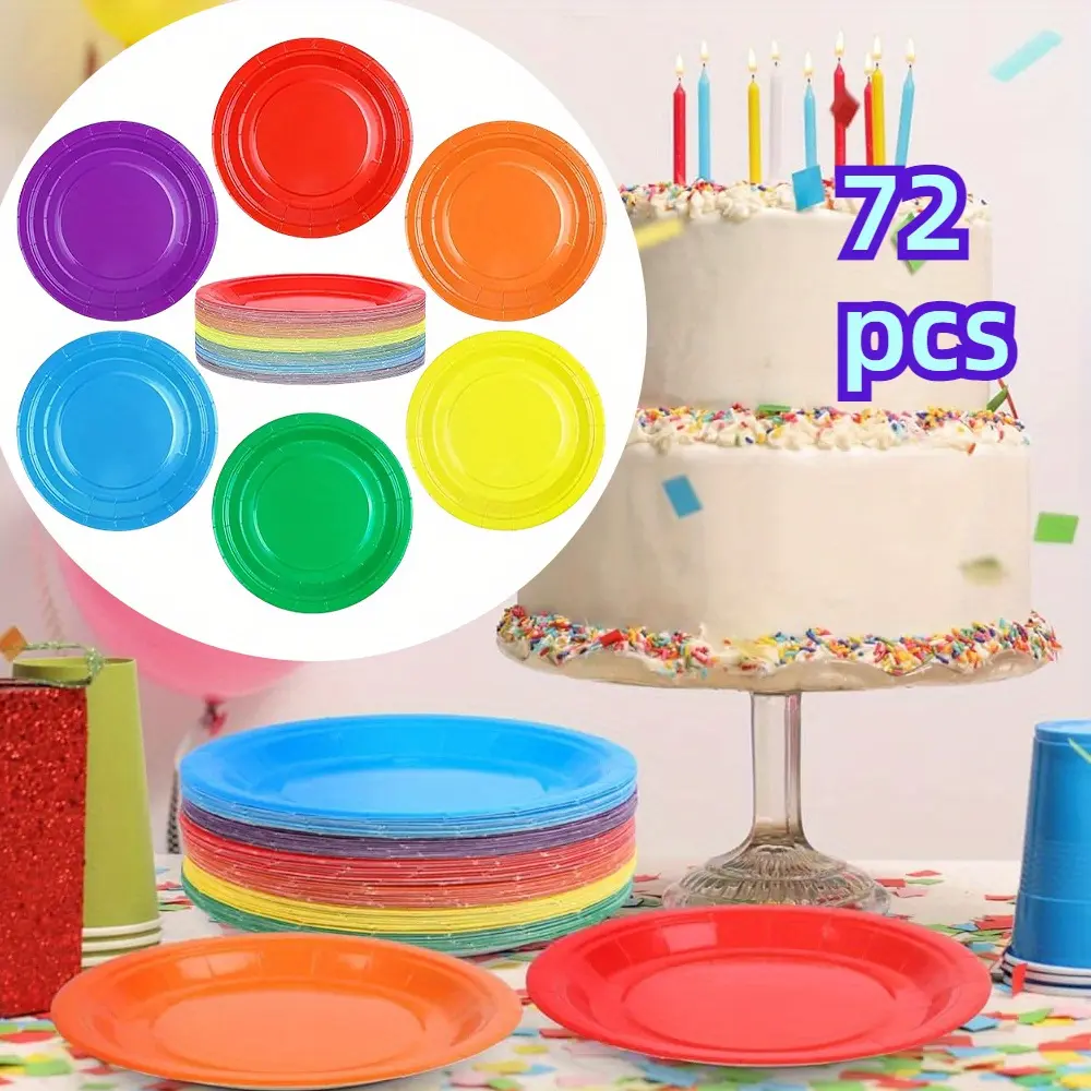 72PCS Neon Plastic Plates,7-Inch Disposable Heavy-Duty Tableware, Assorted Colors, Ideal for Birthday, Dinner, Wedding - Needed Party Supplies