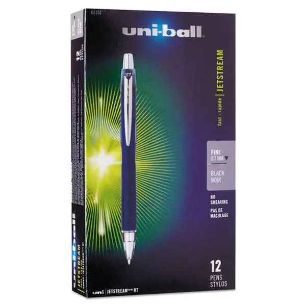 Uni-Ball Jetstream RT Retractable Roller Ball Pen - UBC, 0.7mm Fine, Quick-Dry Waterproof Fade-Proof Pigment Ink, Blue Barrel, Ergonomic Rubber Windowed Grip, Refillable Office Writing Tool for Left-Handers