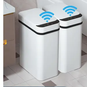 2 Pack - 2.5 Gallon Smart Trash Can Sensor Motion Slim Touchless Bathroom Trash Can - Skinny Trash Bin with Lid - Electric, Narrow, Plastic, Auto Open - Small Automatic Garbage Can (White) sensored trashcan food scraps Vanity