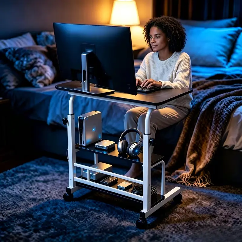 Compact Lift Computer Desk, Wood Desktop Easy for Learning and Writing and Heavy-Duty Metal Legs, Space-Saving Workstation Laptop Desk, Suitable for Home Office Bedroom