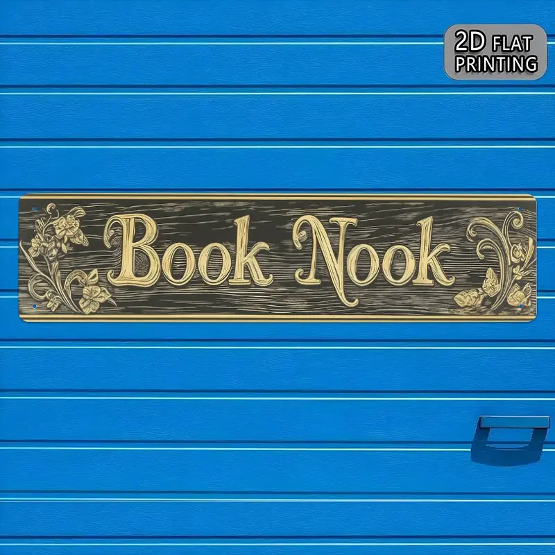 1PC 2D Flat, Vintage Rustic Farmhouse Design "BOOK NOOK" Metal Sign, Iron Wall Plaque, 39.88x9.91 cm, Pre-Drilled for Easy Hanging - Perfect for Home Decor, Home Office Decor, Kitchen, Farmhouse, Home Decoration, Unique Gift