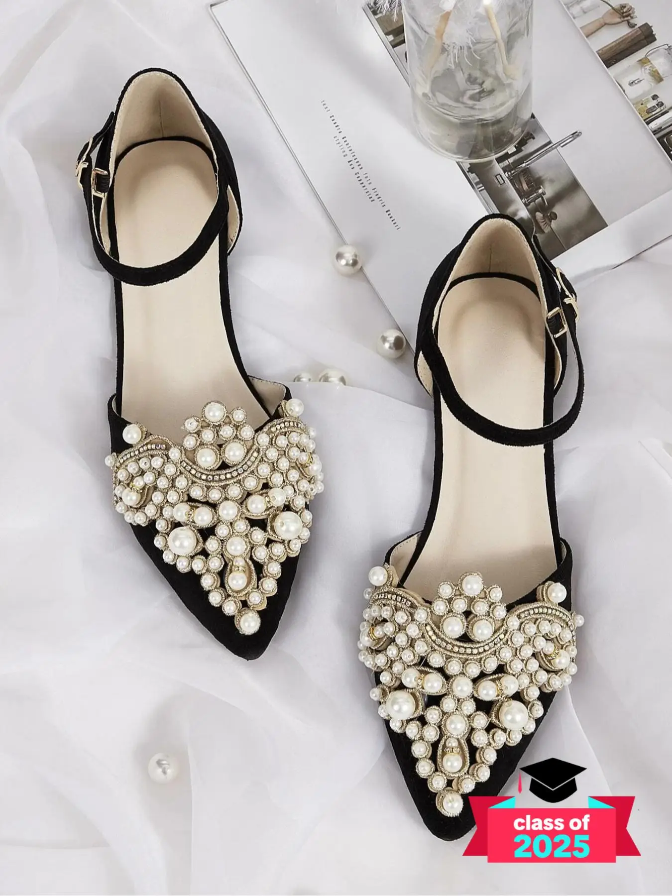 Women's Fashionable Faux Pearl Decorated Pointed Toe Flat Shoes, Casual Elegant Shoes for Party, Daily Clothing Decor for Women & Girls, Beaded Sandal