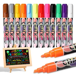 Liquid Chalk Markers Chalkboard Marker Pens Office Supplies, 3mm-6mm Reversible Tip Neon Chalk Marker Wet Erasable Chalk Board Markers for Black Board Signs Car Window Mirror Glass Non-Porous Surface