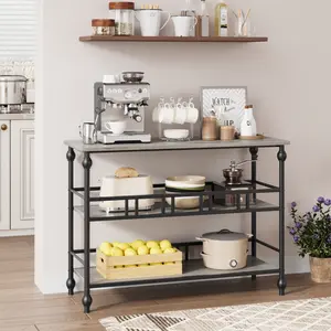 114cm Narrow Vintage Console Table with Roman Column Legs, 3-Tier Open Storage Shelves, MDF & Iron Sofa Table for Living Room & Entryway