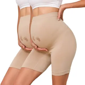 Y25D Maternity Mid-thigh Shorts with Baby Footprint for Mom-to-be, 3-in-1 Magic Shorts, High-Waist Diamond Back, No Seams, Bump Support, Postpartum Friendly, Maternity Shapewear, Smooth Look, C-Section Friendly - Pregnancy Belly Band Breathable Underwear