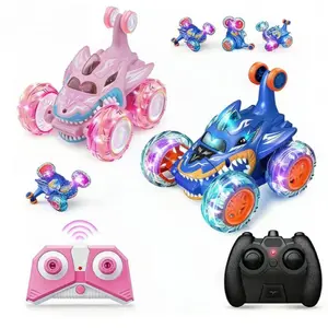 Remote Control Rotating Shark Car, Rc Stunt Car, 360° Operate, Vibrant LED Lights, Indoor & Outdoor Play, Perfect Birthday Gift, 3 Years +