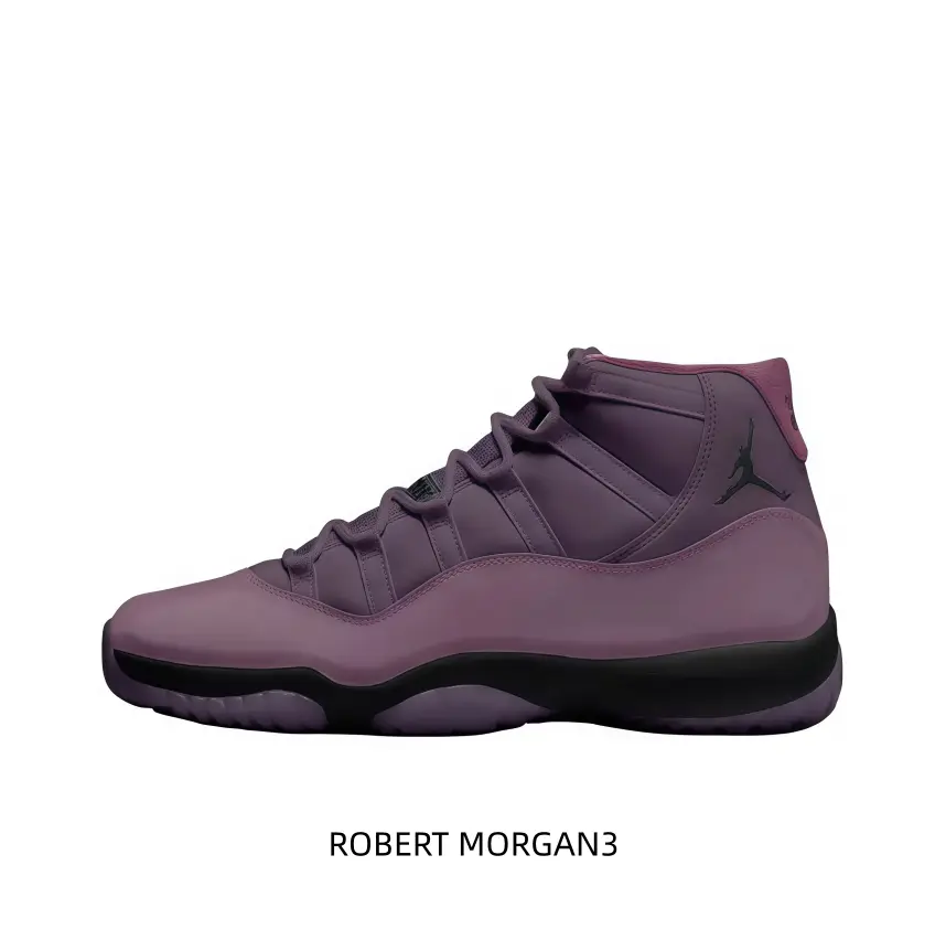 Air Jordan 11 High lavender purple retro sneakers, matte purple upper with black midsole detail.