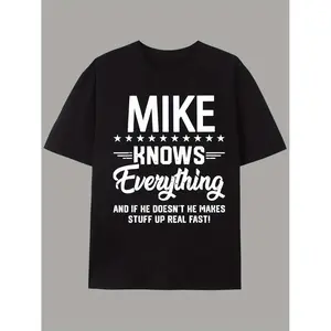 Humorous Men's Graphic TShirt Featuring Star Print and Funny Quote Mike Knows Everything Casual Short Sleeve Round Neck Summer Spring Outdoor Breathable Machine Washable Relaxed Fit Comfortable