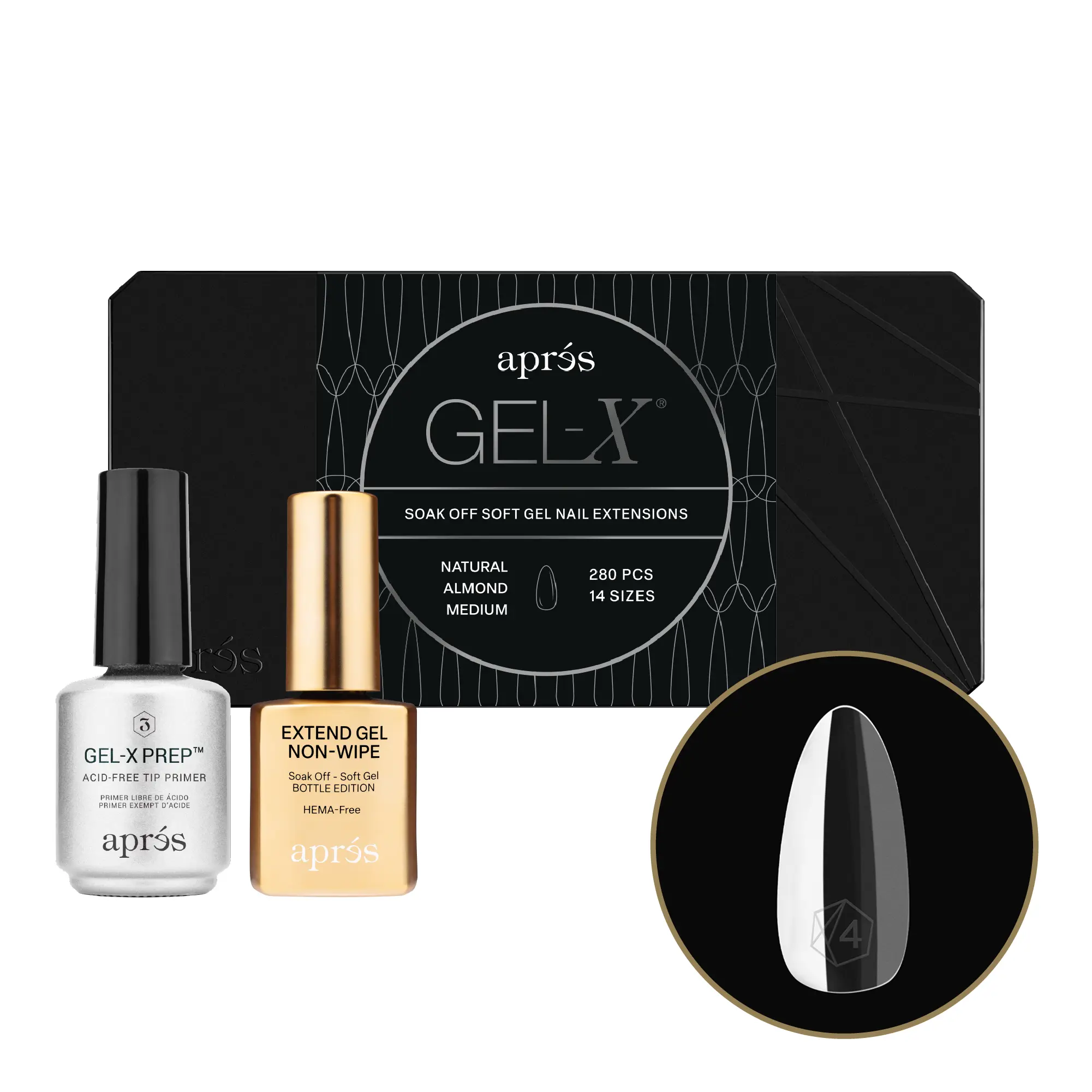 APRÉS Gel-X Nail Extension Essentials Set, 280-Pc Soft Gel Nail Tips, Extend Gel & Prep Included, DIY Nail Kit for Beginners