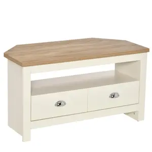 HOMCOM Corner TV Stand Up To 50", Entertainment Center TV Console Table with Drawers and Open Storage Compartment for Living Room, White