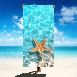 1pc Ultra-Soft Quick-Dry Blue Beach Towel with Starfish & Seahorse Design - Sand-Resistant, Super Absorbent Microfiber, Ideal for Pool, Camping, Yoga, Diving - Tropical Style