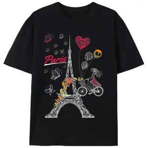 Romantic Paris Eiffel Tower Graphic Tee |   Cute French Travel Aesthetic T-Shirt |   Parisian Butterfly Streetwear for Women